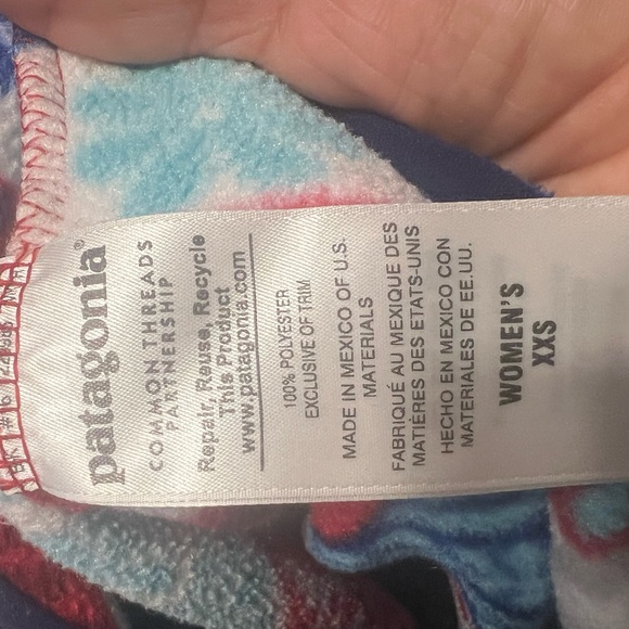 Patagonia Synchilla Snap-T Fleece Pullover XXS Patchwork Print Red Blue Vintage - Picture 14 of 14
